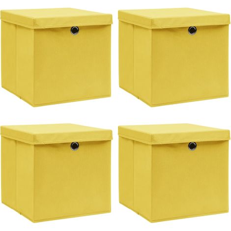 4 pcs Boîtes de rangement et couvercles, Coffres de rangement Jaune 32x32x32 cm Tissu LKF94924 (1/5)