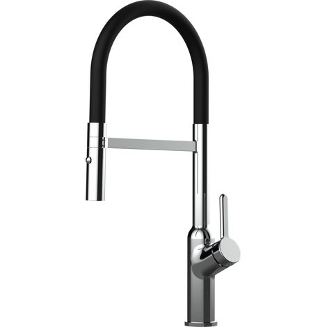 Wasserhahn Kueche Spueltischarmatur Verchromt Kuechenarmatur mit Schwarz 360 schwenkbarem Auslauf und abnehmbare 2 strahl Handbrause - BOD Design