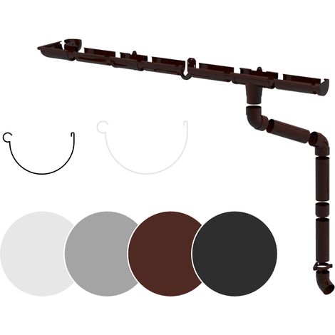 Set completo di grondaie per la pioggia Superfici del tetto 100m² PVC in 4 colori, RainWay90: Marrone, Set completo - 4 metri