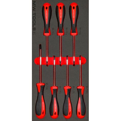 Mw Tools – Jeu de tournevis Torx 7 pièces – Dimensions T10 à T40 mm – Pour servante d'atelier – MWSC7TX
