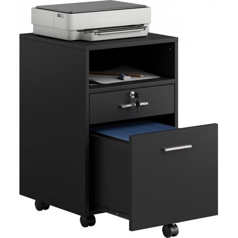 Armario rodante para oficina con 2 cajones, con cierre, 5 ruedas, negro, 40 x 40 x 65 cm, MDF (1/5)