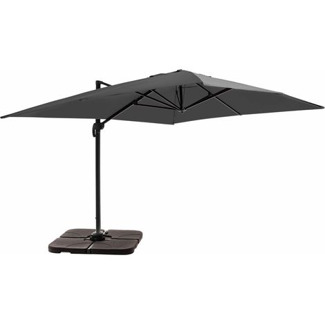 Parasol déporté 3x4m et 4 dalles à remplir aluminium gris