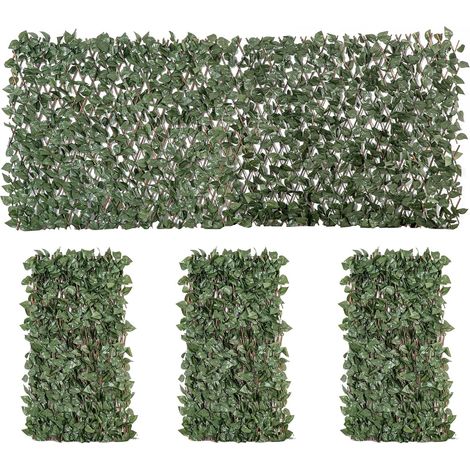 Lot de 4 Haies Artificielles de Lierre, Feuilles Murale Brise-vue Extensible en Polyester Osier, Clôture Décorative Artificielle 200 x 100 cm pour Jardin Extérieur Balcon Terrasse, Vert (1/5)