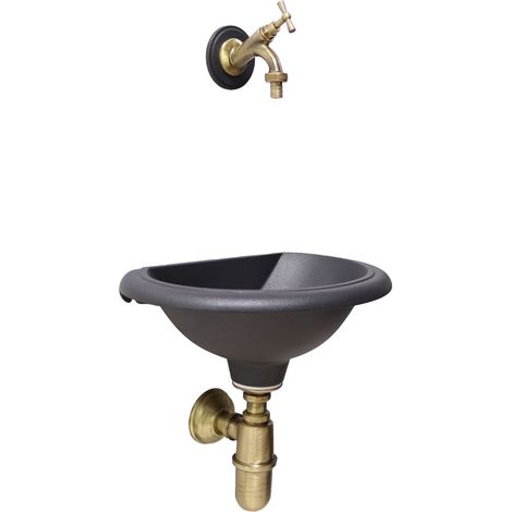 Fontaine murale Olbia pour jardin potager avec robinet en laiton et siphon finition au choix : bruni