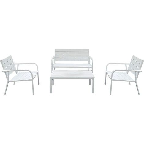 SET TAVOLINO 2 SEDIE DIVANETTO GIARDINO SALOTTINO EFF LEGNO BIANCO ESTERNO 991LI
