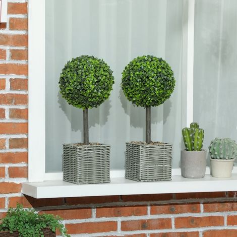Lot de 2 plantes artificielles boules en pot, résistantes aux UV, 50 cm, vert OKMYHOME (1/5)