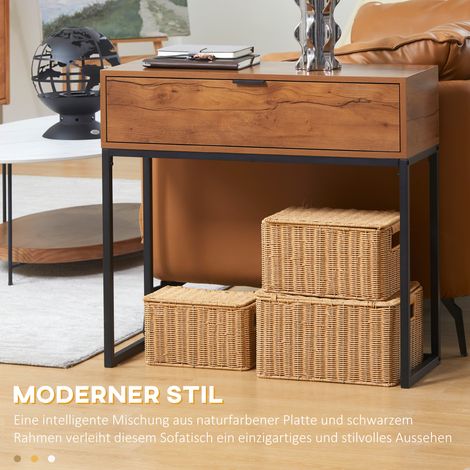 Console industrielle table d'appoint buffet 1 tiroir marron noir (1/4)