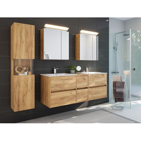 Badmöbelset Taifun 150cm 4tlg mit 2x Spiegelschrank und Seitenschrank eiche gold (1/5)