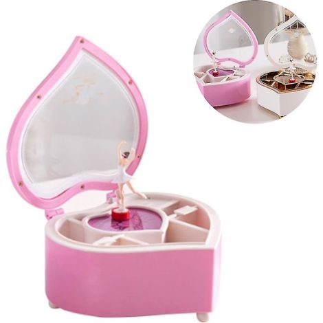 Coffret à bijoux musical pour fille thème ballerine - rose cœur en forme, boîte à musique pour enfant (1/5)