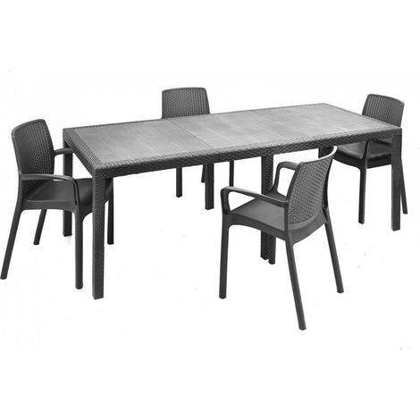 Dmora - Set tavolo e sedie Moie, Salottino indoor, Tavolo rettangolare allungabile con 4 sedie con braccioli, Made in Italy, Antracite