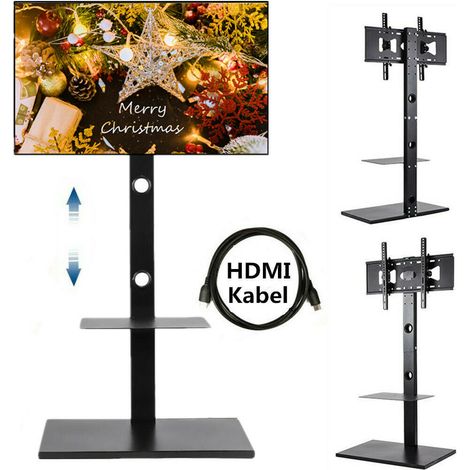 TV Bodenständer Ständer Standfuß Fernsehstand höhenverstellbar neigbar für 32–65 Zoll Flach & Curved Fernseher bis zu 30kg Max.VESA 600 400, Schwarz (1/5)
