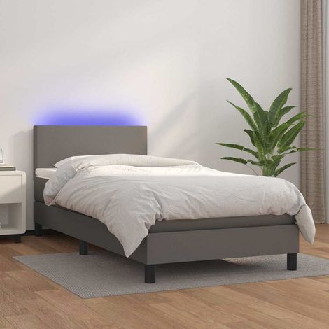 Cama box spring y colchón LED cuero sintético gris 80x200 cm (1/5)