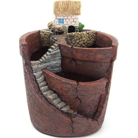 Pot Suspendu Jardin - Micro Paysage Petite Maison - En Résine - 9 x 9 x 12 cm - 1 Pièce (1/4)