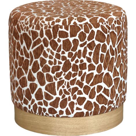 Pouf rond en tissu imprimé girafe ø 40cm - Marron - Wild