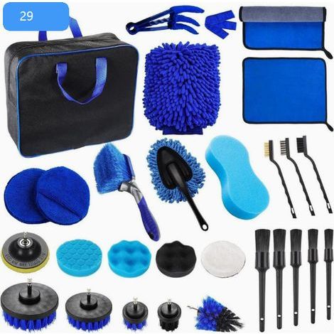 Kit de nettoyage voiture 29 pièces, brosses de polissage pour perceuse, accessoires de lavage auto avec sac de rangement (1/5)