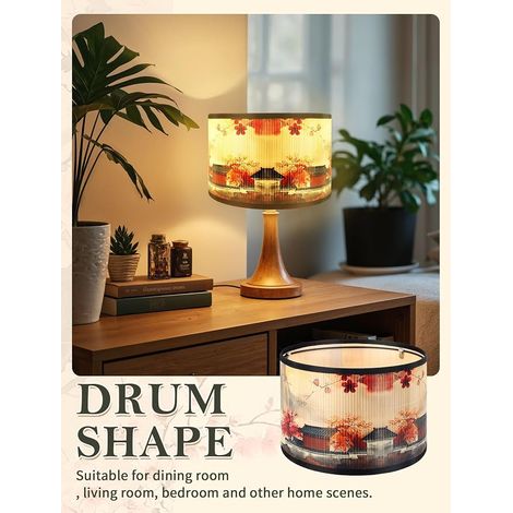 Bamboo Drum Lampshade with Floral Print, Easy Click Closure for Table Lamp, Bedroom and Living Room, Medium Size(Diameter 30cm) (Type D) (1/5)