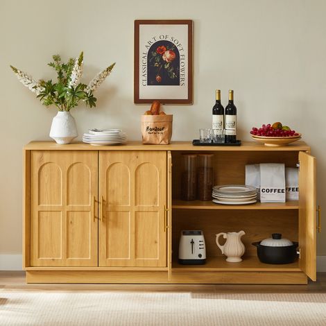 Buffet 169 cm avec rangement, portes arrondies, MDF naturel DESVIAE (1/5)