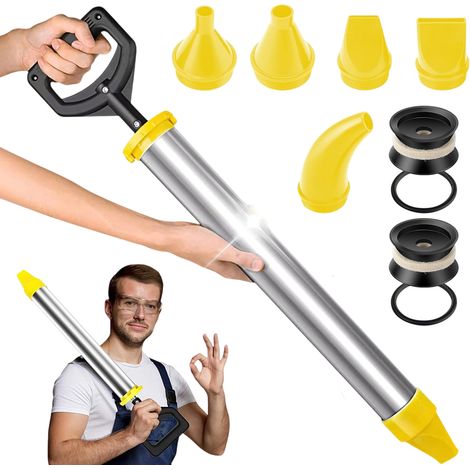 Pistolet à calfeutrer Pompe à mortier avec 5 buses Pistolet à Coulis de Ciment Seringue à Mortier Ciment Pistolet À Calfeutrer, Acier inoxydable épaissi (Jaune) (1/5)