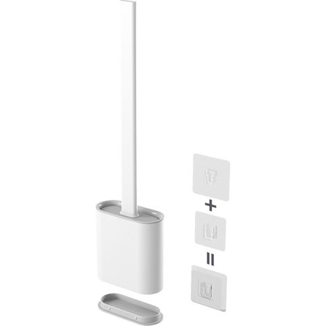 Loo Brush Toilet Brush Set, Compact Household Toilet Cleaning Tool, TPR Bristles Deep Cleaning Will not Harm the Toilet Surface (long Handle)With Base ( Color : White ) (1/5)