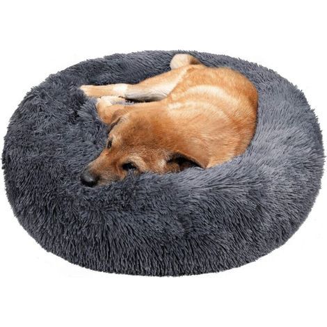 Runder Hundekorb, Katzenkissen, Donut-Korb, Hundekorb, extraweiches, bequemes und niedliches Katzenbett, Kissen für Katzen und kleine bis mittelgroße Hunde, 70 cm, Dunkelgrau (1/5)