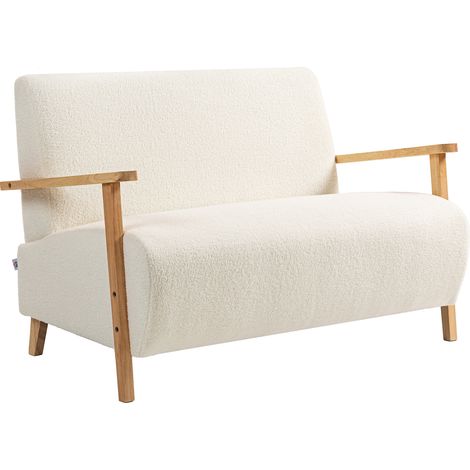 HOMCOM 2 Seater Sofa, Fabric Modern Loveseat for Living Room, Cream (1/5)