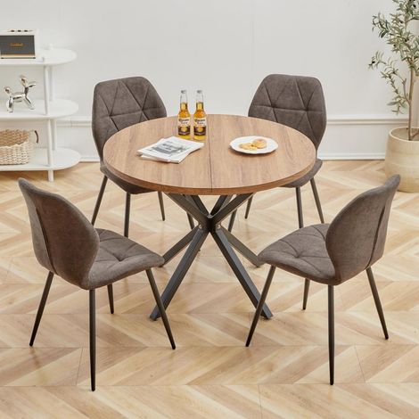 Esstisch rund 100cm mit 4 Stühlen, Leinenoptik, dunkel+schwarz (1/5)