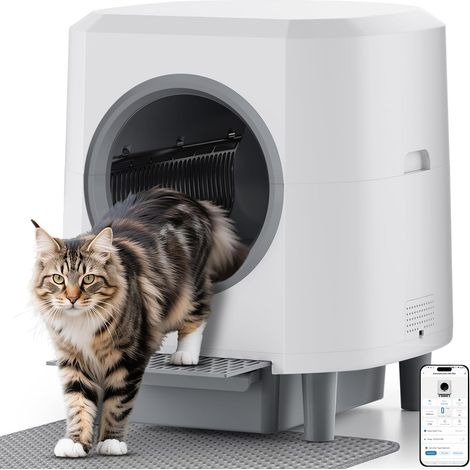 Litière Autonettoyante Fermée XL 90L, Anti-Pincement, sans Odeur Sans Pelletage, Automatique, Contrôle par APP, Grande Capacité pour Plusieurs Chats, Silencieuse, Entretien Facile (1/5)