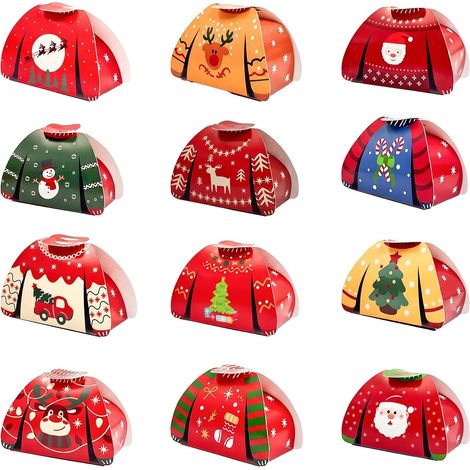 24 Pièces Boîte Cadeau Noël, Petite Boîte Cadeau Vide pour Bonbons Chocolats Biscuits , Décoration de Table, 12 Styles de Pull de Noël Mignons (1/5)