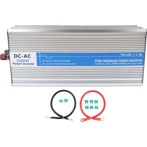 Onduleur 2000W Pur Sinus 2 Prises AC Écran LED Convertisseur Voiture Port USB 5V 2.1A DC12V (1/5)