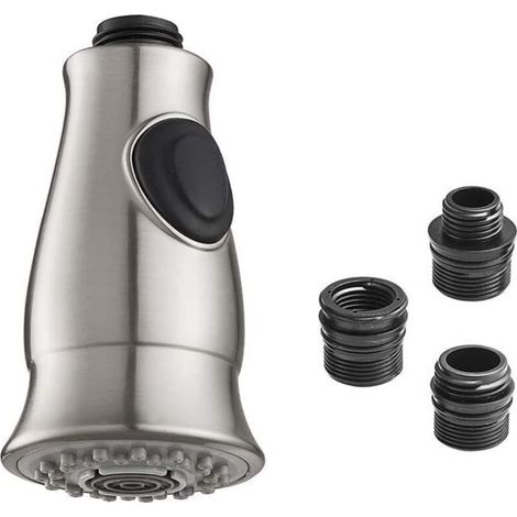 Universal replacement spray head for kitchen faucet with extendable hose, 1/2 inch IPS connection, 2 functions, brushed nickel (1/5)