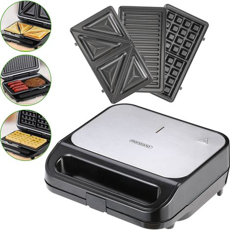 Monzana Parrilla XXL 3en1 Sandwichera Grill Gofrera libre de BPA placas antiadherentes intercambiables 1000W gofres cocina