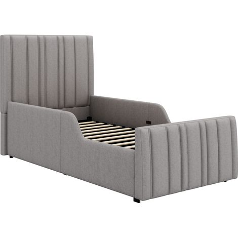 Cama infantil tapizada 90x200 cm con arcón hidráulico y somier, gris MODENUIT (1/5)