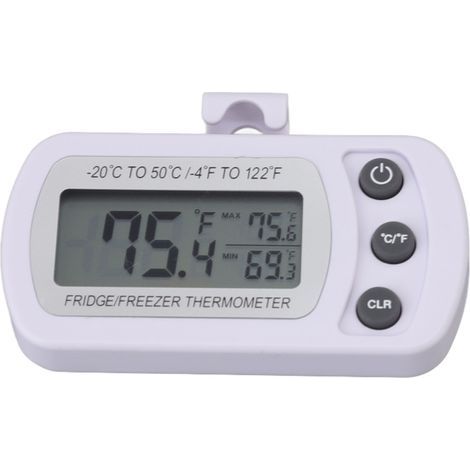 Kühlschrankthermometer mit Speicherfunktion, Gehäuse aus weißem ABS-Kunststoff, Anzeige in °C/°F, kleine Größe, digital, mit Haken. (1/5)