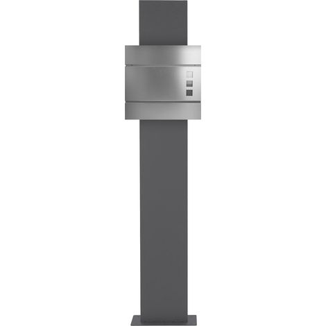 ECD Germany Cassetta Postale Design Moderno 37x10,5x36,5 cm in Acciaio Inossidabile Argento Buca delle Lettere con Porta-Giornale e 2 Chiavi incl. Materiale di Montaggio con Supporto Verticale 170 cm
