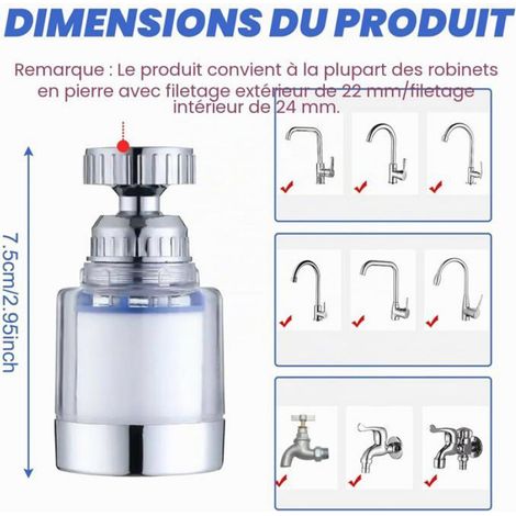 Filtre eau Robinet Anti Calcaire Rotatif à 360° + 10 Éléments Filtrants en Coton PP pour Cuisine, Salle De Bain, L'Évier (1/5)