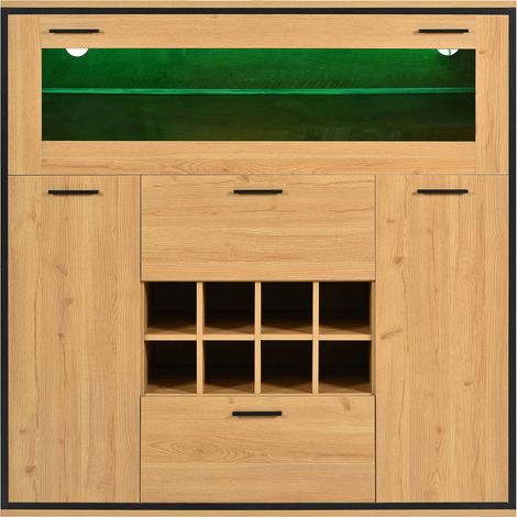 Credenza portabottiglie con doppie ante, ripiani in vetro e LED, 110 x 38 x 111 cm MODENUIT (1/5)