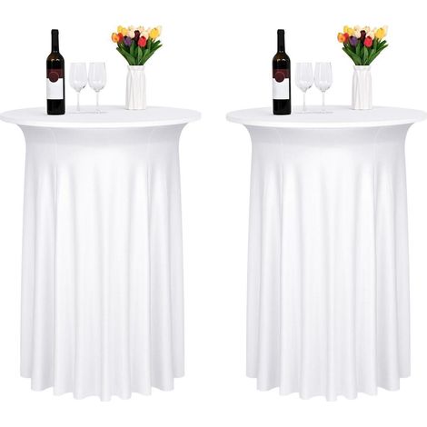 2er-Pack weiße Spandex-Tischdecke mit Rock 80x110cm für Stehtische