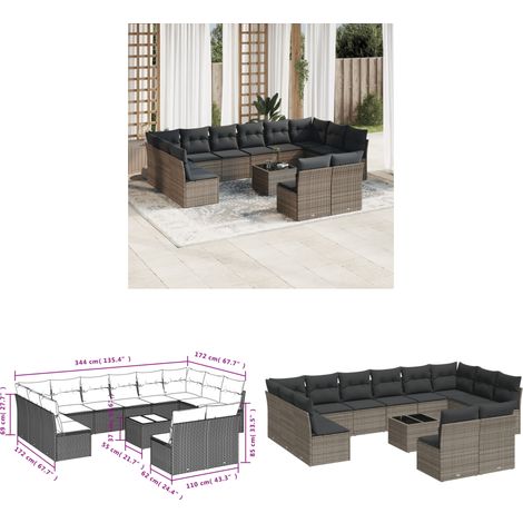 13-tlg. Garten-Sofagarnitur mit Kissen Grau Poly Rattan - Gartenmöbel - Rattan Möbel - Gartenset - Esstisch Set - Lounge Sofa - Home & Living (1/3)