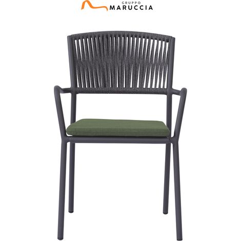 Sedia da esterno in alluminio con corda verde e braccioli (1/3)