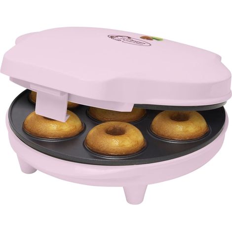 Bestron macchina per ciambelle elettrica, Donut Maker per 7 ciambelle piccole, incl. antiaderente & indicatoro luminso, 700 watt, colore: Rosa