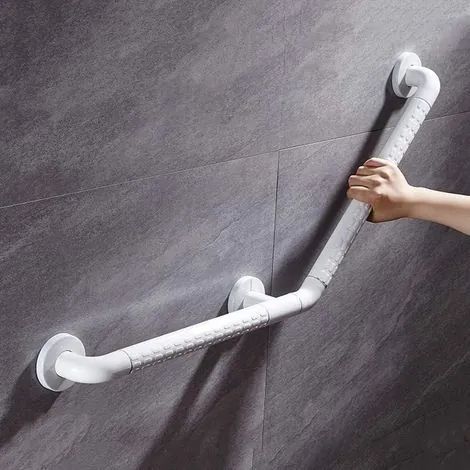 Barre d'appui de douche 39 x 39 cm, angle de 135°, pour baignoire, en acier inoxydable et PVC, adaptée aux personnes handicapées et aux personnes âgées. (1/3)