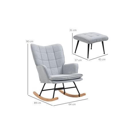 Chaise berçante, fauteuil oscillant avec repose-pied, fauteuil à accoudoirs, fauteuil relax aspect lin, chaise berçante jusqu'à 130 kg, gris clair (1/5)