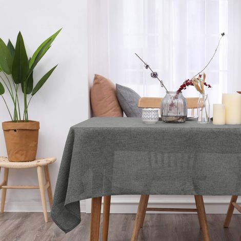 Nappe Anti-tâche Imperméable de Salle à Manger Effet Lin 140x200 cm Gris