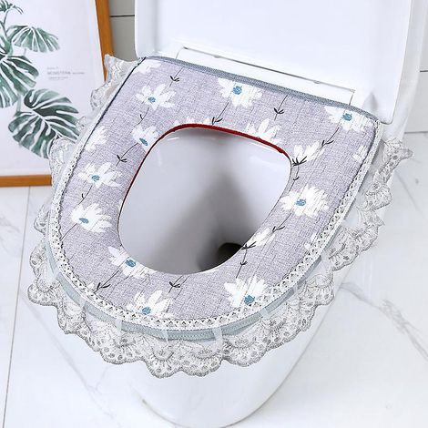 1 Pices Sige Toilette Tanche Domestique(dentelle Grise), Sige De Wc Universelles Avec Fermeture Clair, Coussin De Sige De Toilette Coussin Plus C (1/4)