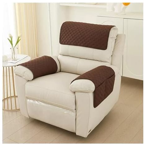 Housses d'appuie-tête pour fauteuil inclinable, protection d'accoudoirs de canapé avec poches latérales et sangles, housses d'accoudoirs et d'appuie-tête pour chaise (marron - lot de 3 pour fauteuil i (1/4)
