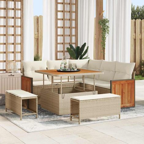 vidaXL Conjunto de sofás de jardín 9 uds. 8-Número de plazas (1/5)