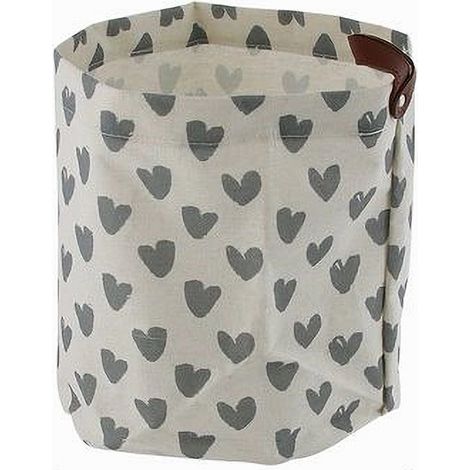 Cleafe - Cesto Porta Oggetti Cuori Grigi In Tessuto Con Manico Bagno Cucina 25x28cm 10613 - (1/2)