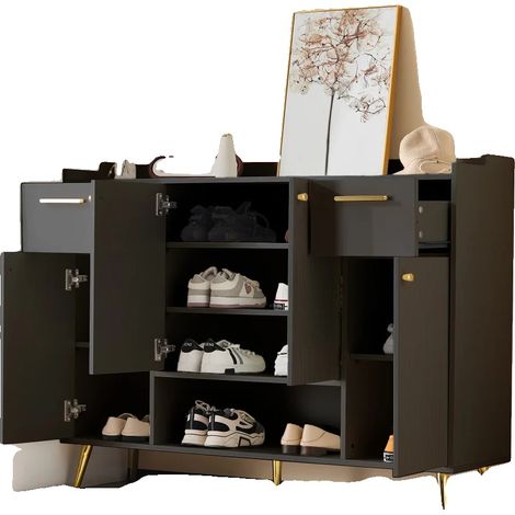 Scarpiera, Ampio spazio di archiviazione, Design moderno, Nero (1/2)