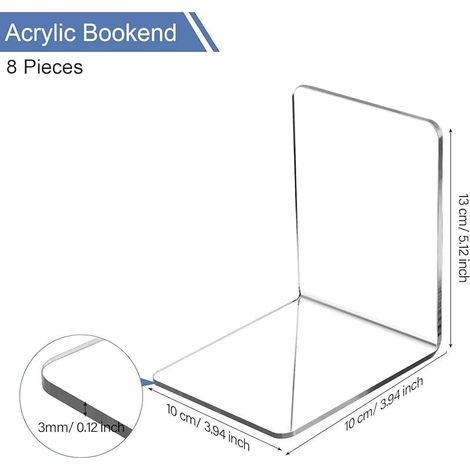 Serre Livre Acrylique Transparent 8 Pièce Serre Livre Invisible pour décoration de Chambre à Coucher Bibliothèque Bureau Fournitures Scolaires, Livre Stopper en Forme de L (10x10x13cm) (1/5)