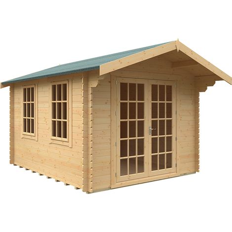 12x10 The Lotherton 28mm Cabin - L355 x W295 x H261.6 cm - Solid Wood/Softwood/Pine - Natural